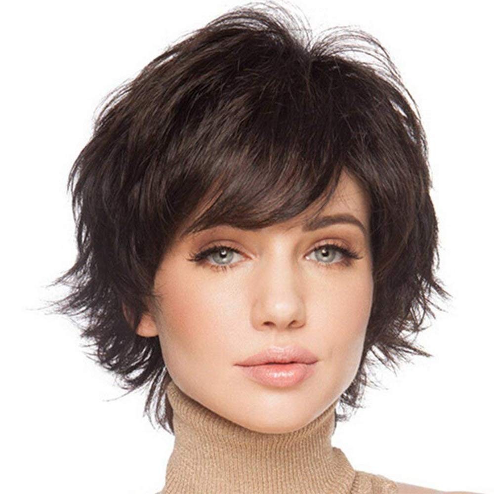 Sallcks Short Layered Wig For Women Brown Natural Fluffy Synthetic Hair