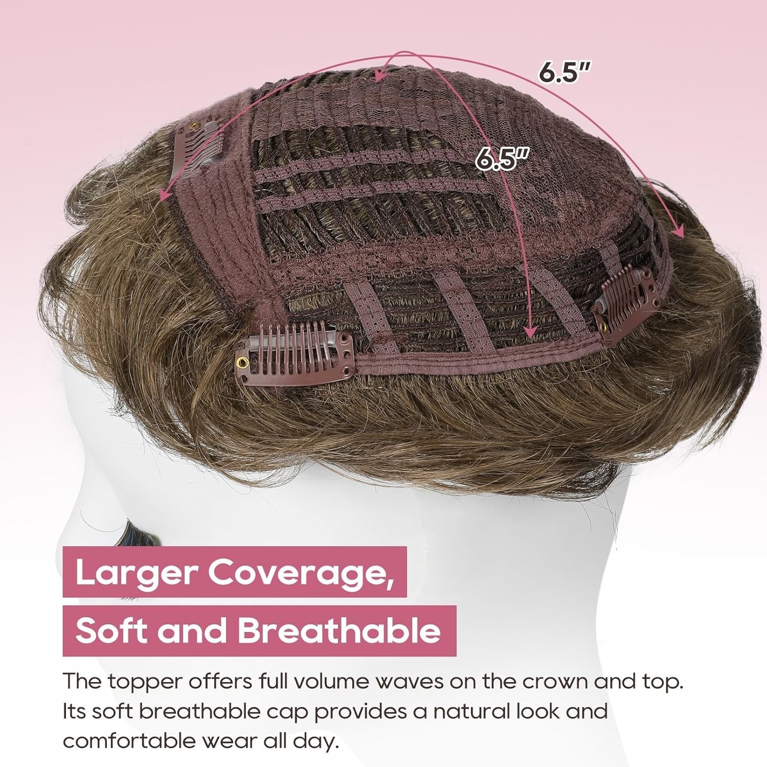 Hair Topper Synthetic Wavy Mid Brown Cover Thinning Hair for Women