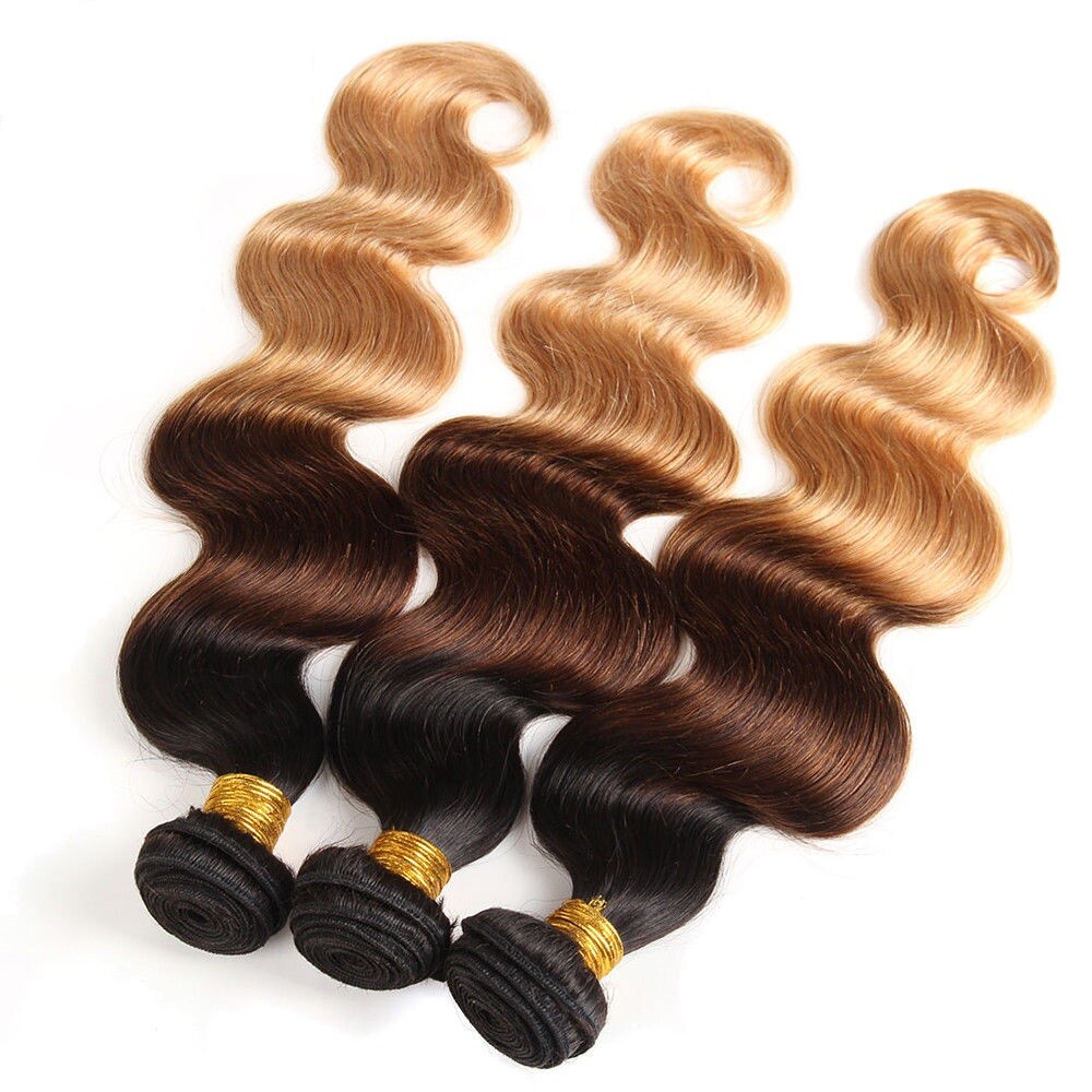 Ombre Black Brown Blonde 1B/4/27 Ali Bundle Human Hair Body Wave 1 Bundle 100g