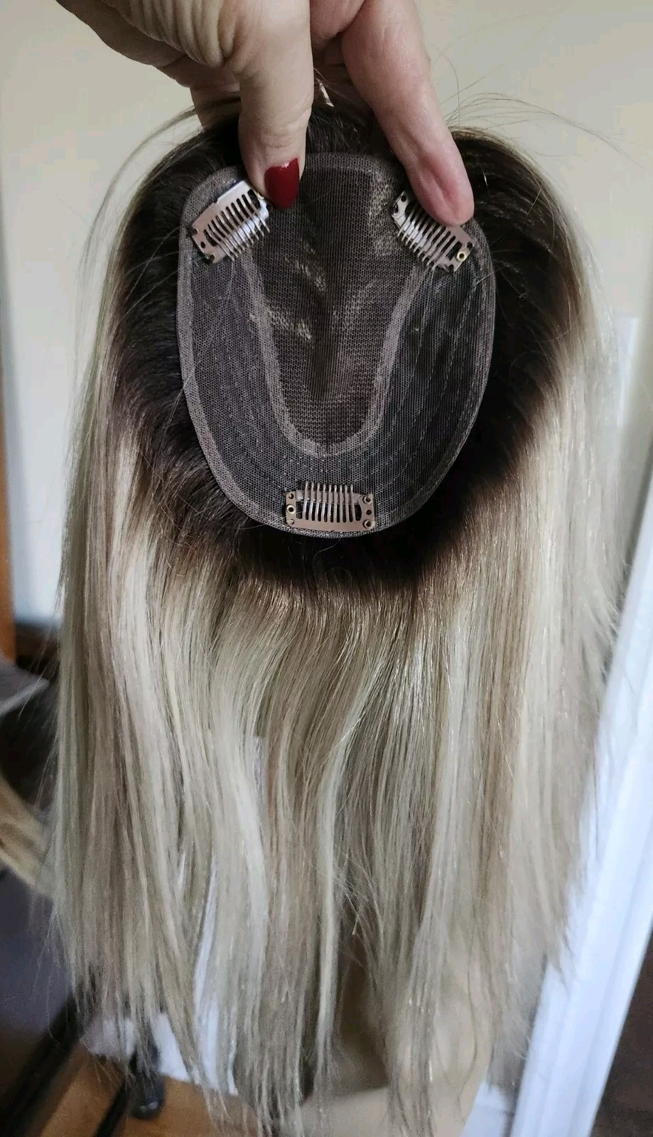 HUMAN HAIR MINI LIGHT BLONDE MONO LACE TOPPER LIGHT ROOTS 5″X5″ 13″ LONG