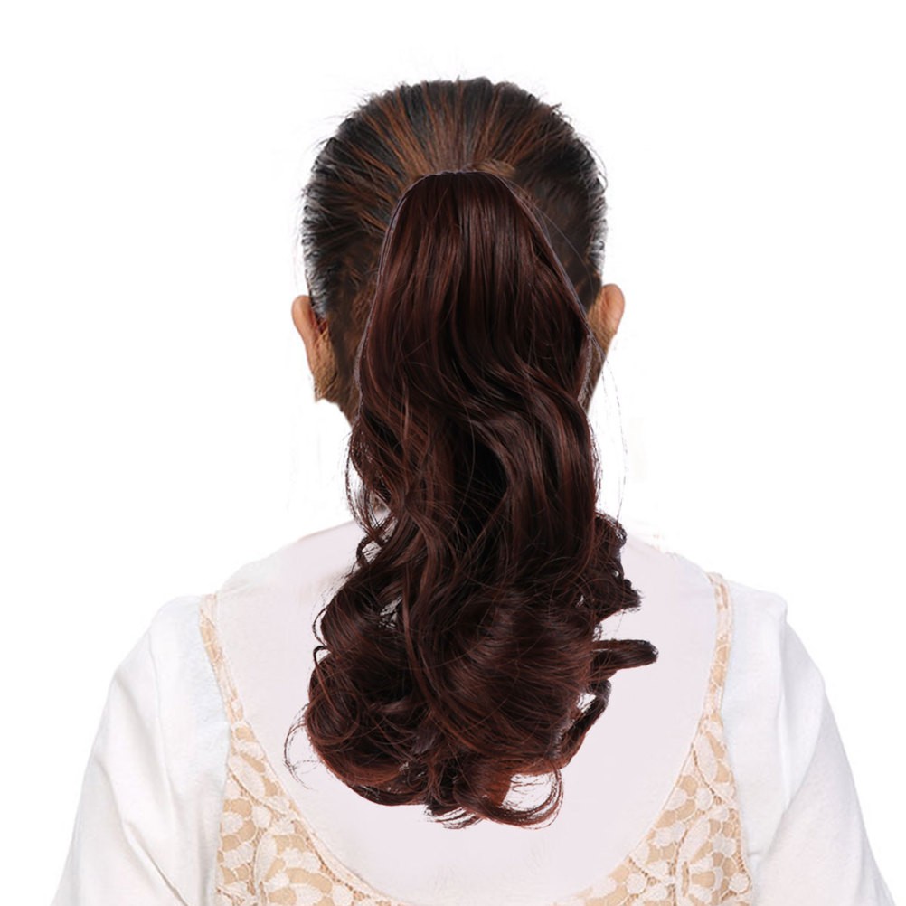 Brown Synthetic Wigs Claw Ponytail Extension Natural Look Easy to Wear