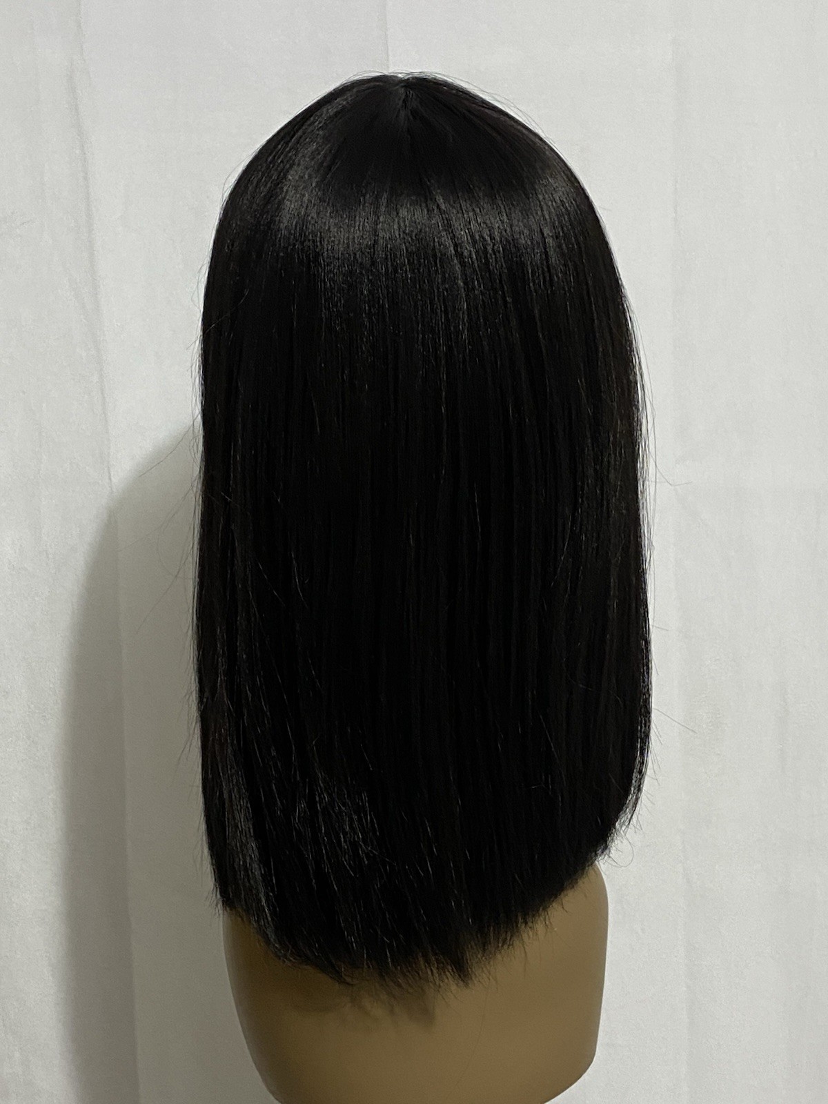 12 Inch Short Straight Yaki Bob Wig With Bangs Synthetic Non-Lace Black New