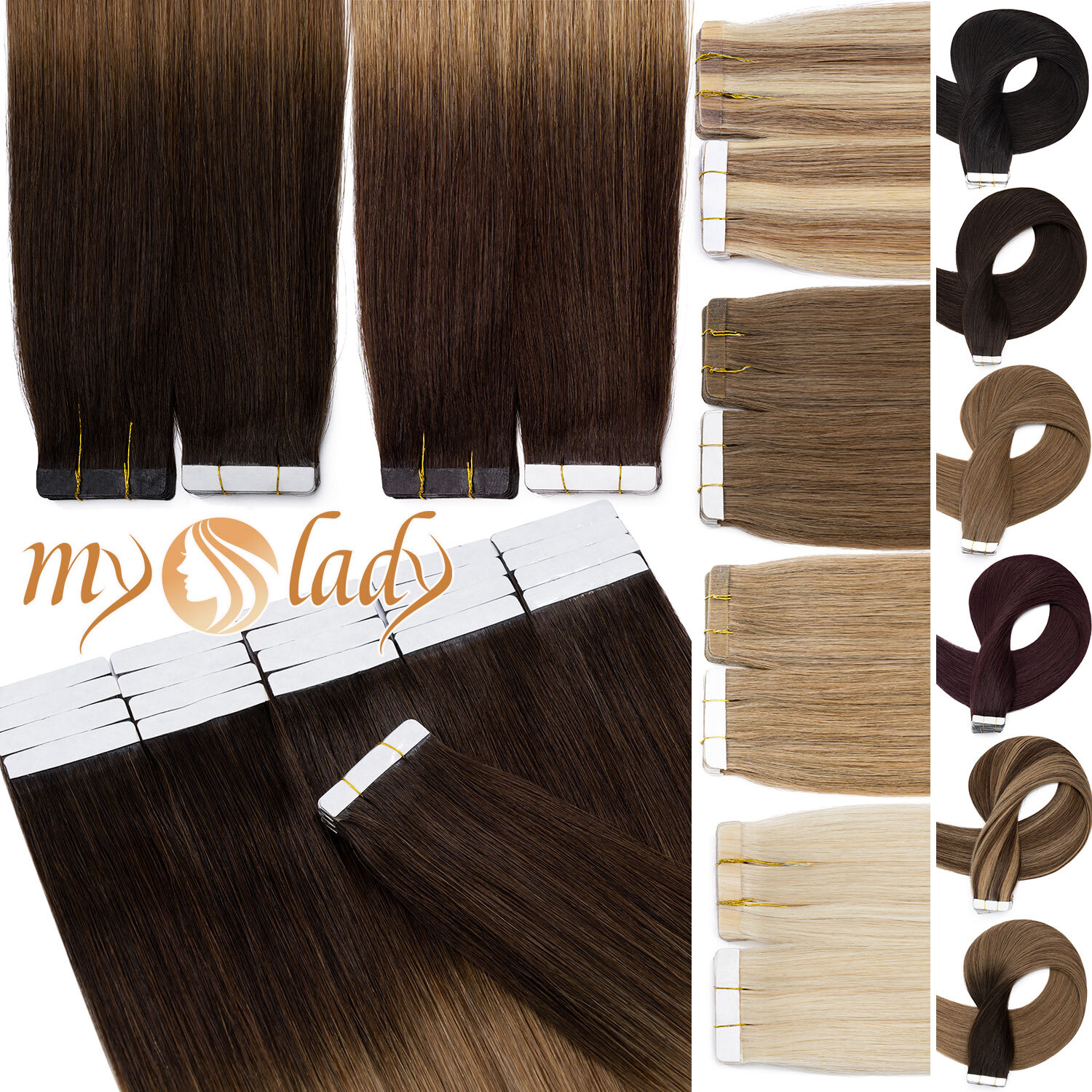 Brazilian 100G Tape In Remy Real Human Hair Extensions Skin Weft Ombre Full Head