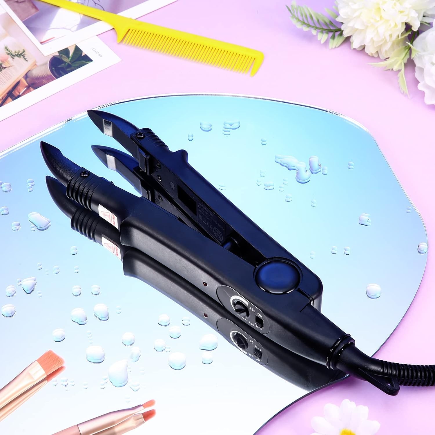 Hair Extensions Tool C Head U Tip Iron Connector Wand with 2 Bags Keratin Glue G