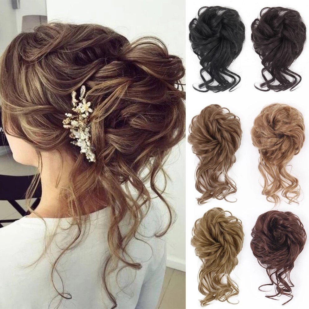 Messy Bun Hairpieces Chignon Curly Hair Extensions as Human Hair 3-5 DAYS DELIVE