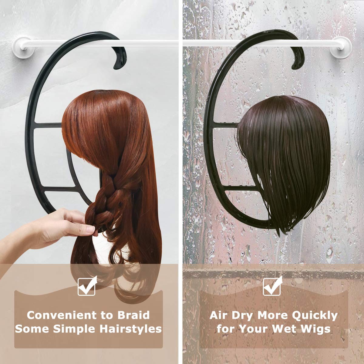 Dreamlover Hanging Wig Stand, Drying 2 2 Count (Pack of 1), Black