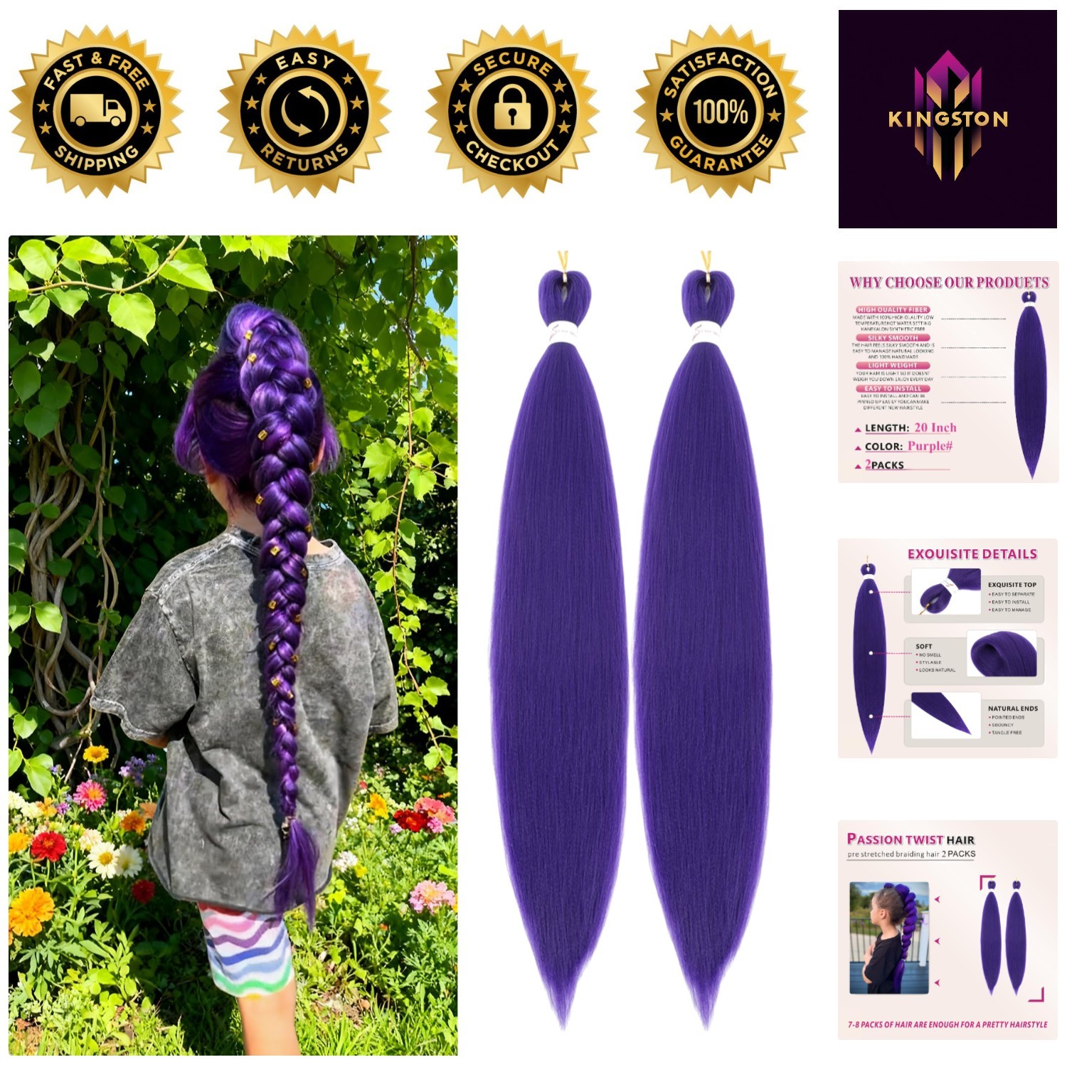 Dark Purple 20 Inch Synthetic Hair Extensions – Perfect for Cosplay & Parties!