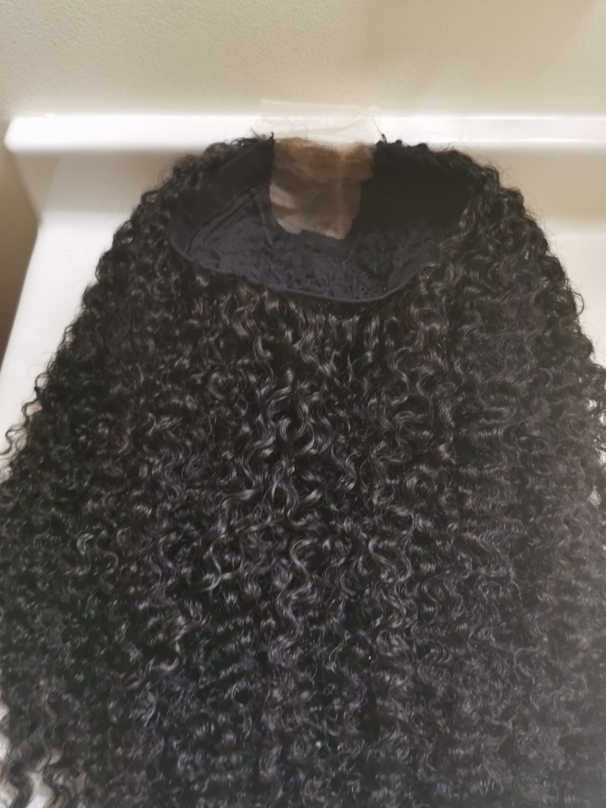 Quality Natural Black Jerry Curly Human Hair Glueless Closure Wig 24″ Handmade