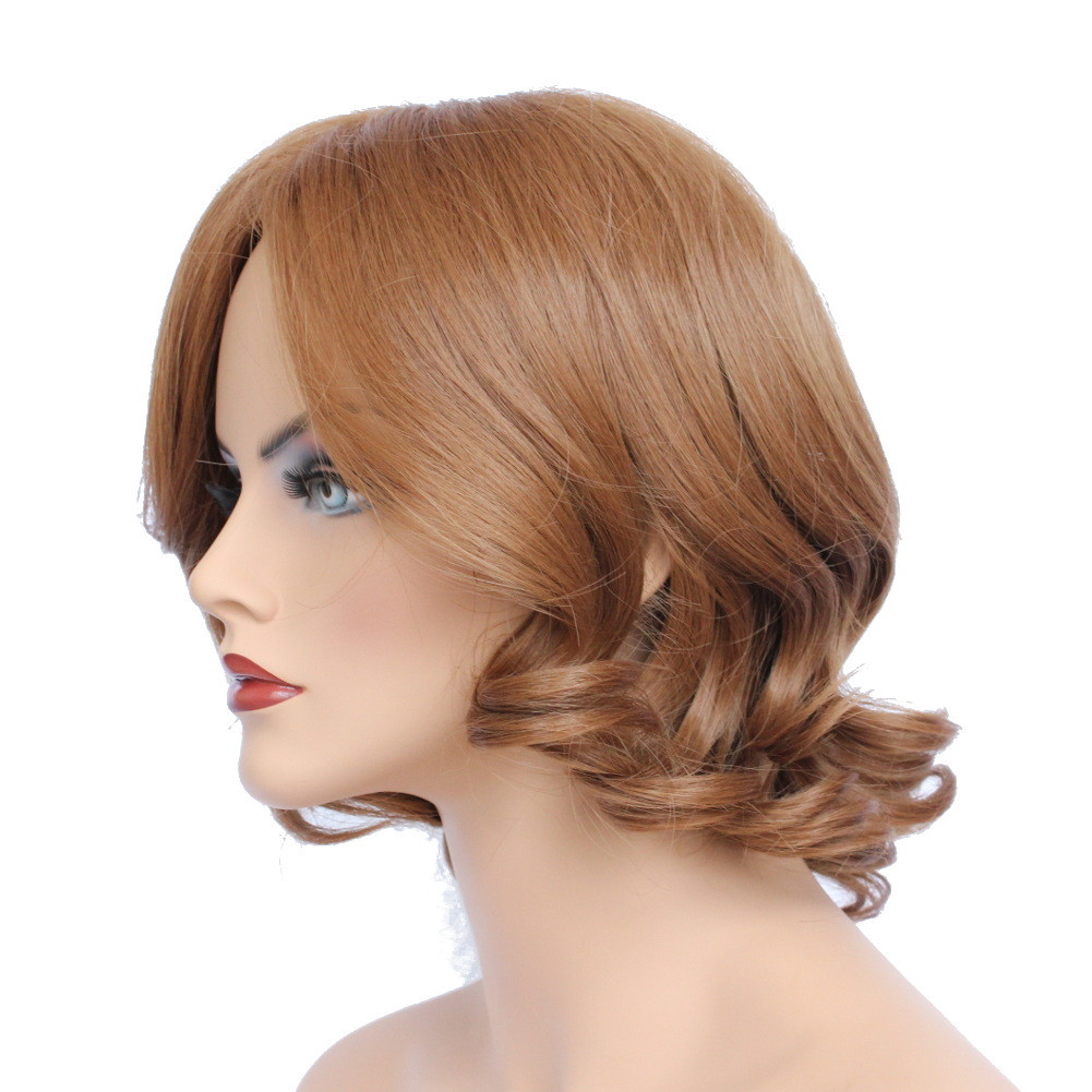 Classic Cap women Synthetic Curly Wavy Short Light Brown full wig HengFeng ZP13