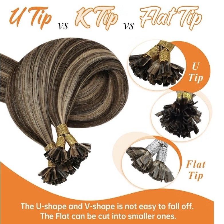 Sunny Hair 14” K Tip Human Hair Extensions #P4/27 Med Brown Caramel Blonde 50g