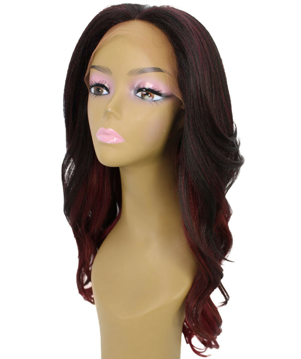 Wavy 21 in 4X4 Hand Tied Lace Front Wig, Deep Red over Medium Red