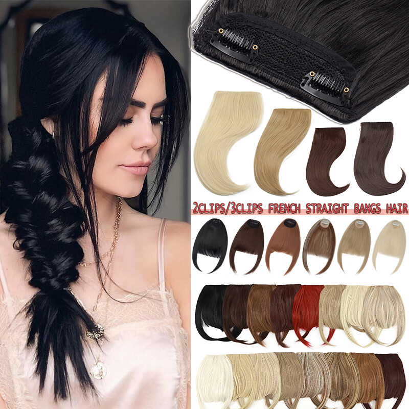 100% Natural as Human Hair Bangs Front Hairpiece Clip In Fringe Extensions Thick