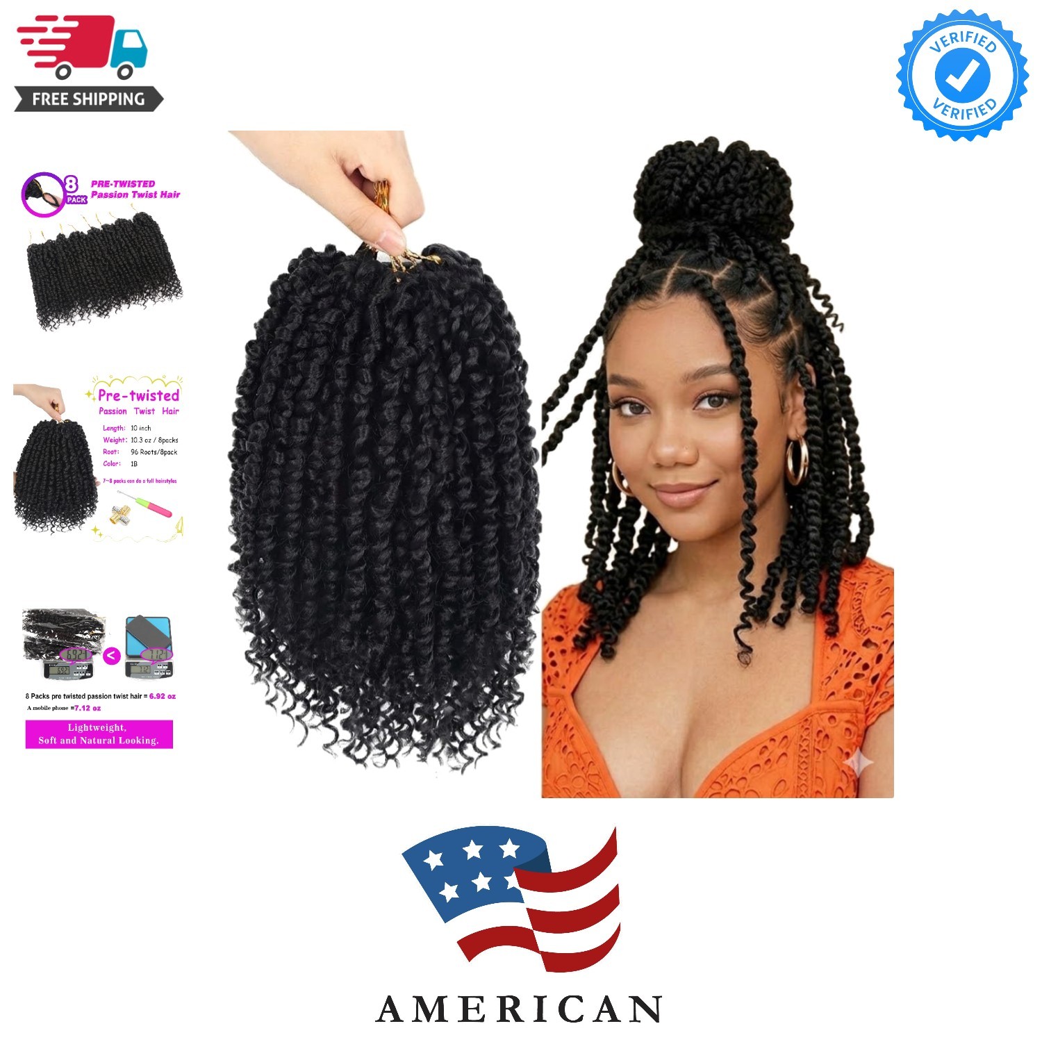 8 Pack Passion Twist Crochet Hair 10 Inch Pre-twisted Short Crochet Passion T…