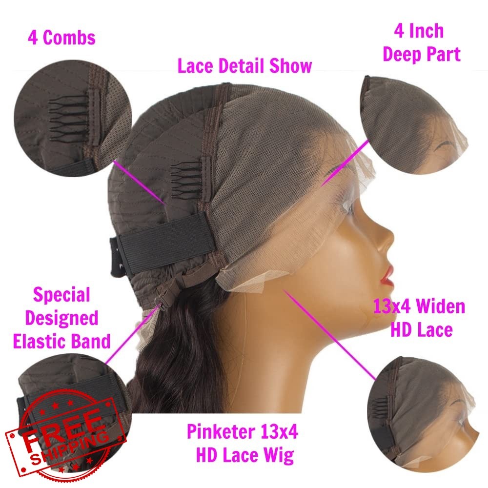 Pinketer 18 Inch 13×4 Deep Wave Human Hair Wig