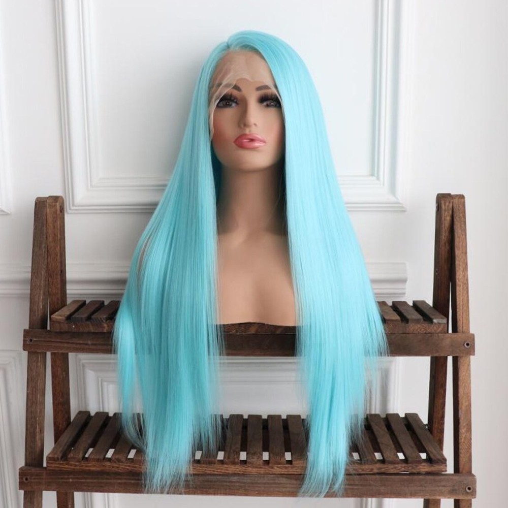 Light Blue Hair Lace Front Wigs 13×4 Straight Women Party Heat Resistant Fiber