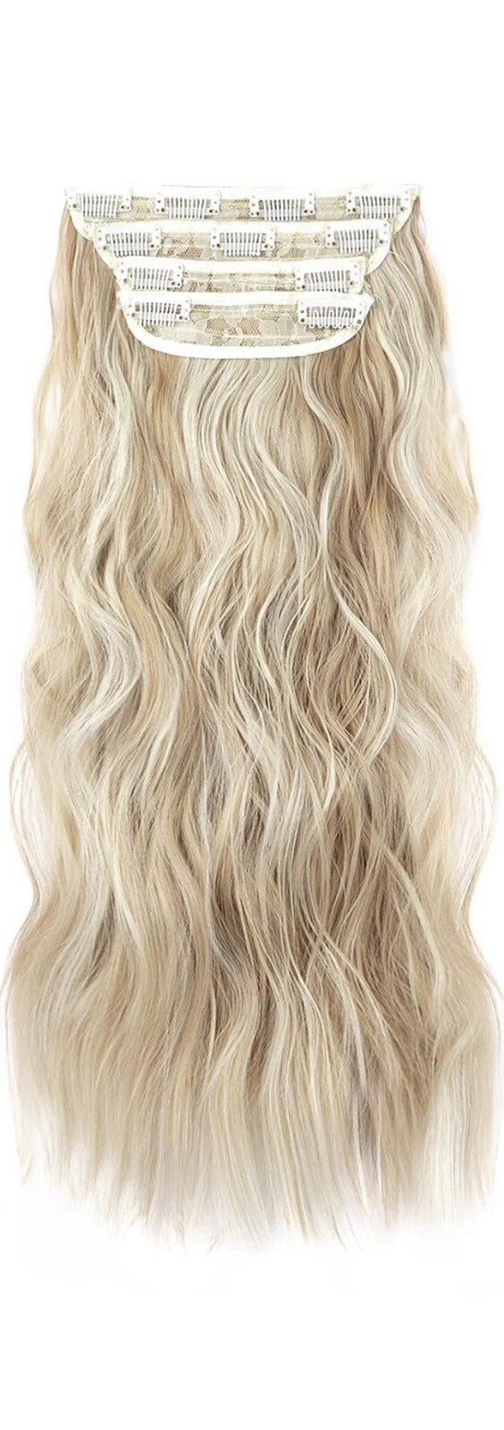 Long Wavy Synthetic Clip In Hair Extension-20”-4PCS-Dark Golden Mix Beige Blonde