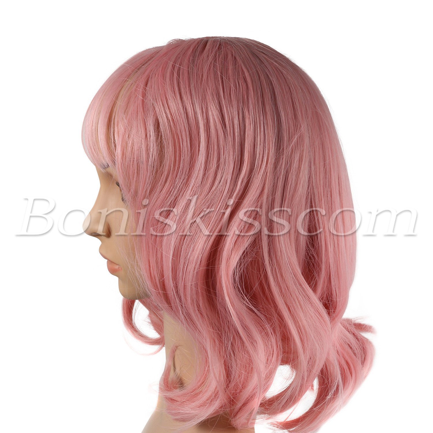 Women’s Girls 35CM Short Pink Curly Synthetic Cosplay Costume Party Stage Wig