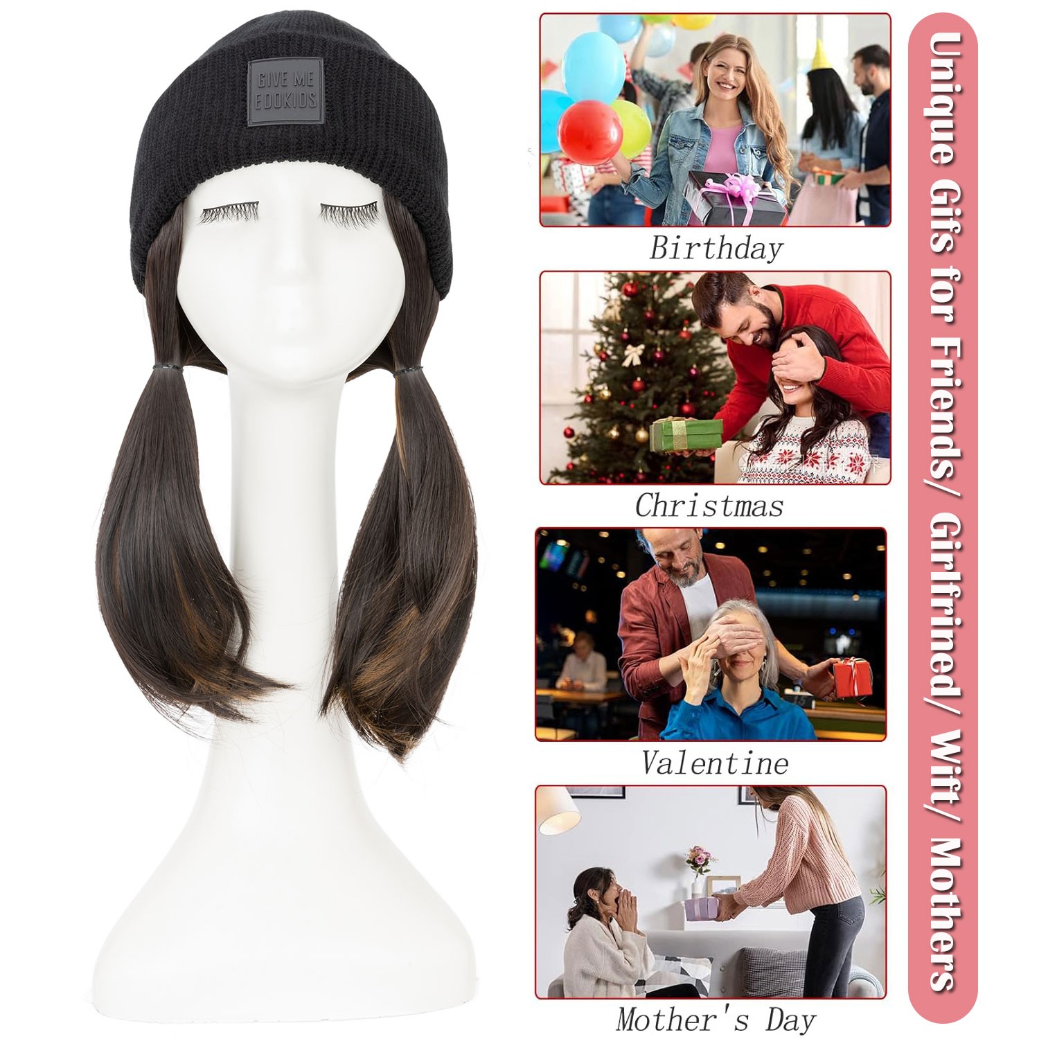Winter Wig Hat with Hair Attached for Women Knitted Beanie Wigs Winter Hat Warm