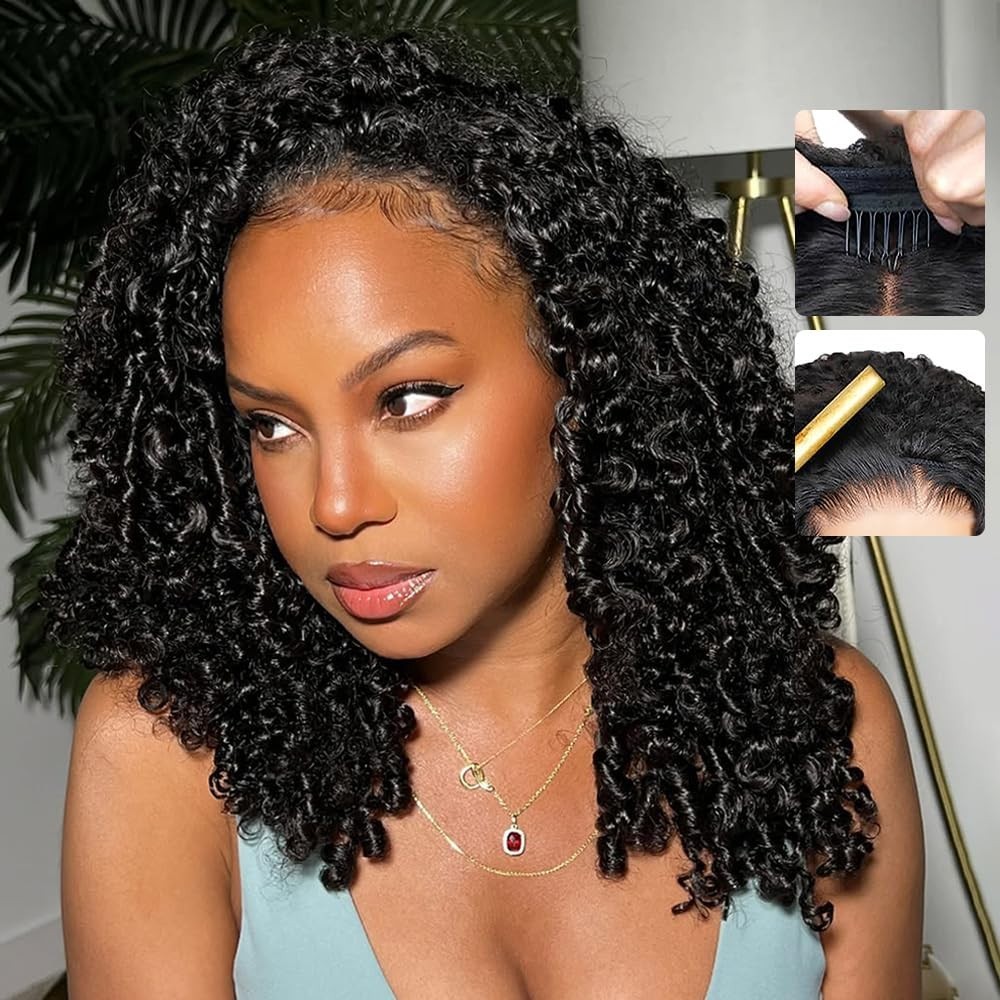18″ Curly Half Wig Human Hair 180% Density Glueless Drawstring Headband Wig for
