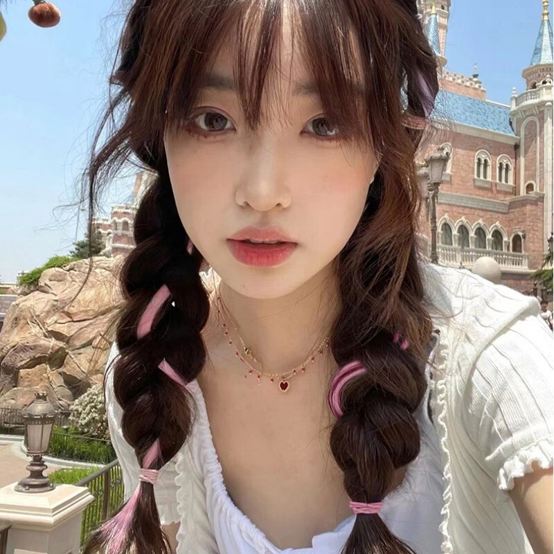 A Pair Twist Braid Wig with Hair Tie Women Synthetic Hair Double Ponytail Cute