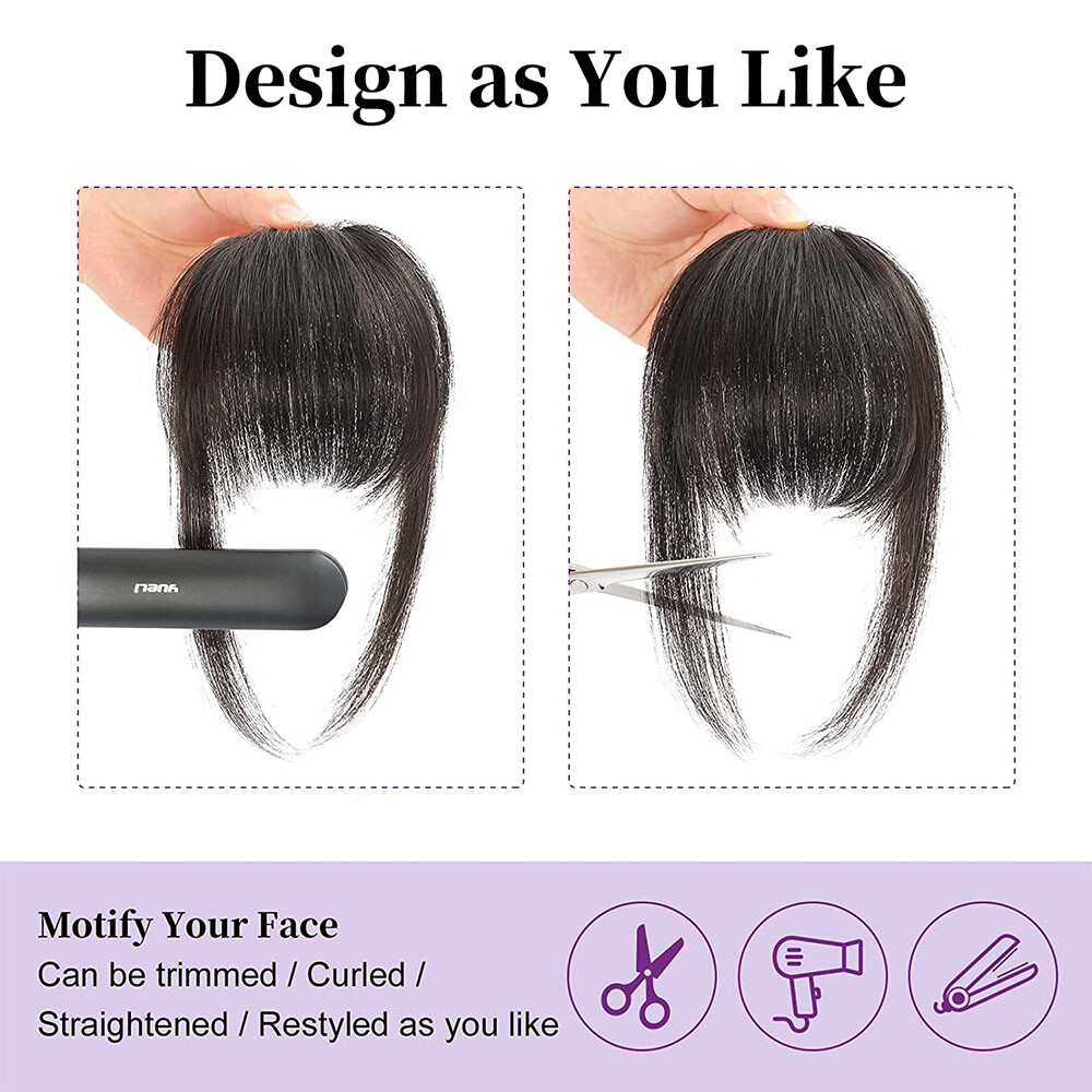 Highlight Bangs Clip in on Hair Extensions Thick/Thin Fringe As Human Hairpiece