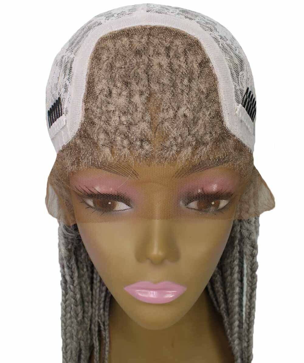 LUXLUXE Uyai Straight 23″ 4X4 Hand-Tied Lace Braided Wig,BLT-0122, Grey