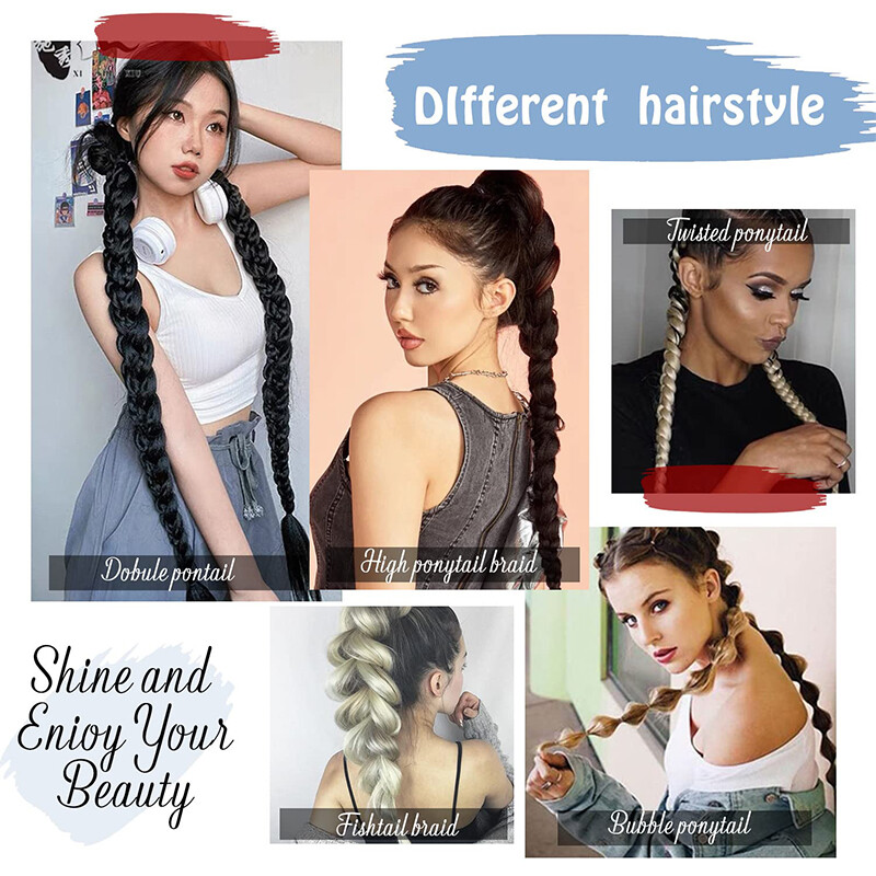 34″ Braids Ponytail Hair Extensions Real As Human Long Thick Pony tail Natural