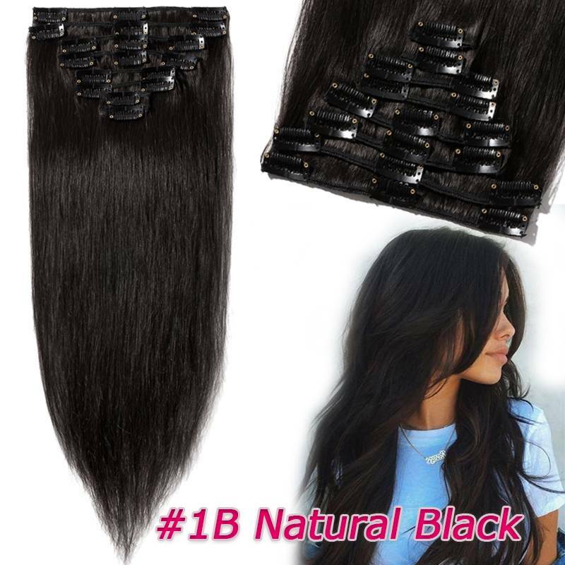 Russian Clip In 100% Real Remy Human Hair Extensions Full Head 8Pieces 18Clips