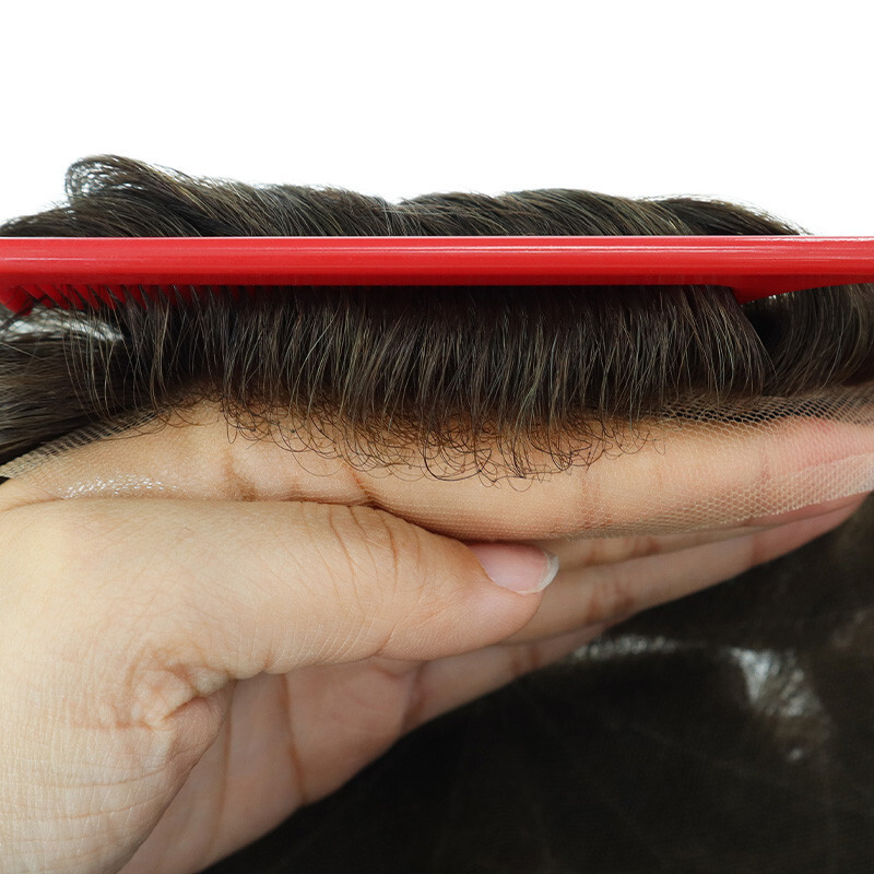 Hair Toupee for Men French Lace Human Hair System 130% Density Medium Brown #4