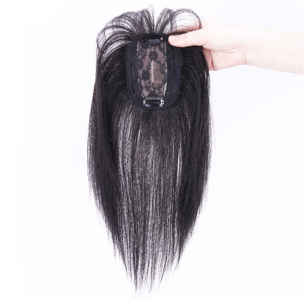 100% Human Hair Toupee Clip in Hairpiece Thin Topper with Bangs Top Hair Pieces