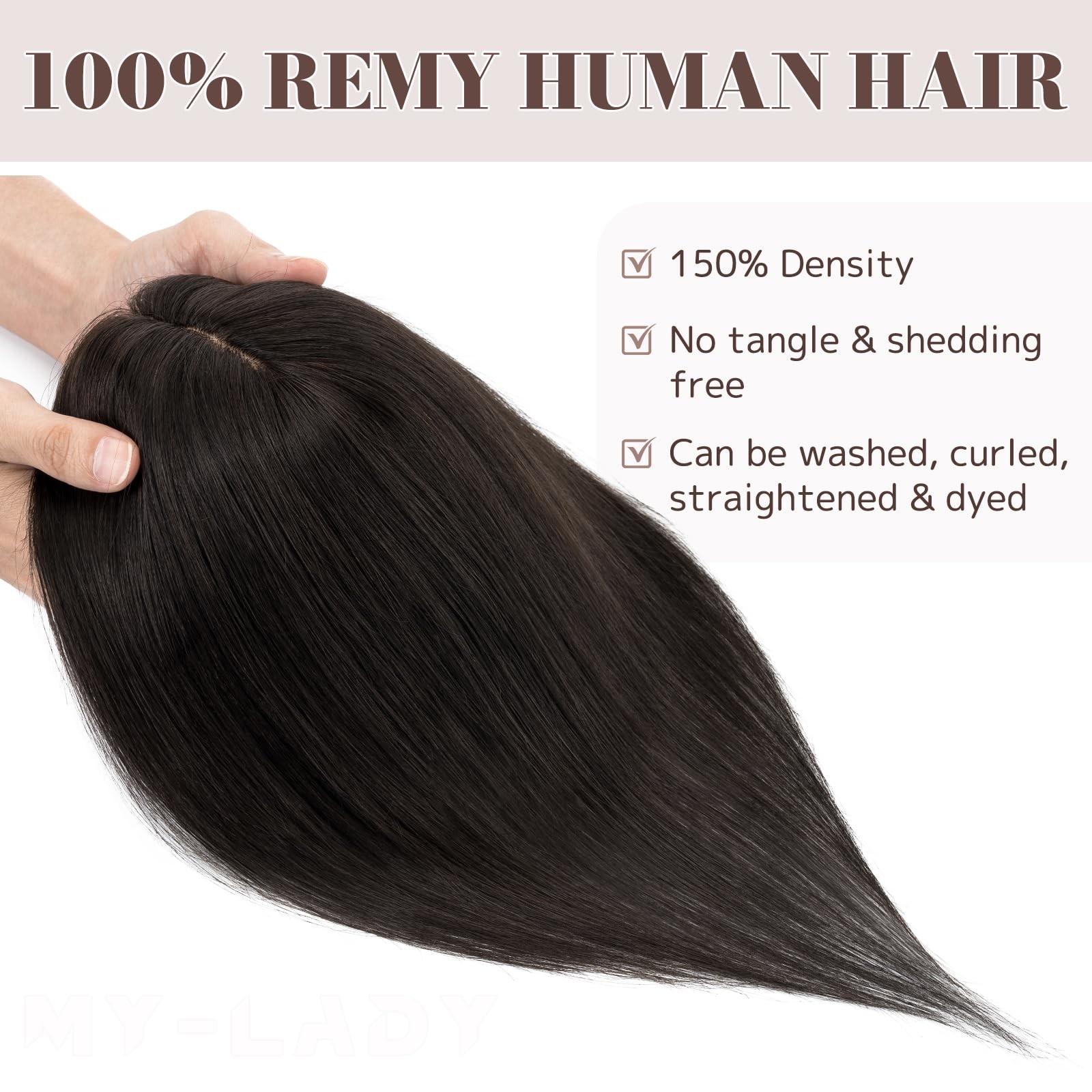 My-Lady Human Hair Toppers For Women Real Human Hair Pieces Thin 8 10Cm Silk