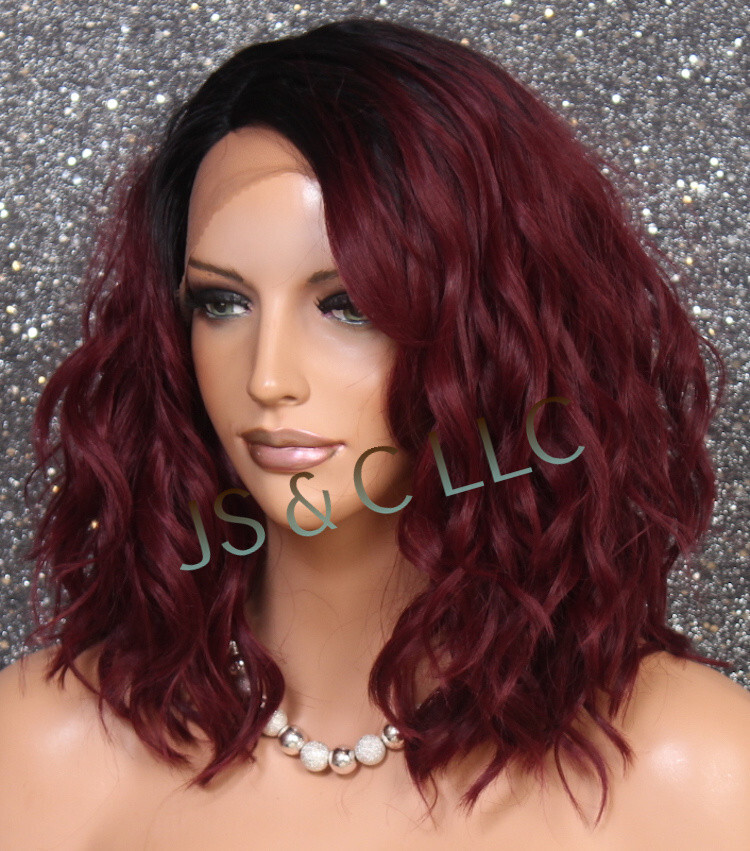 Human Hair blend Heat OK Full Lace Front Wig Wavy Burgundy Mix ppq 1B-burg