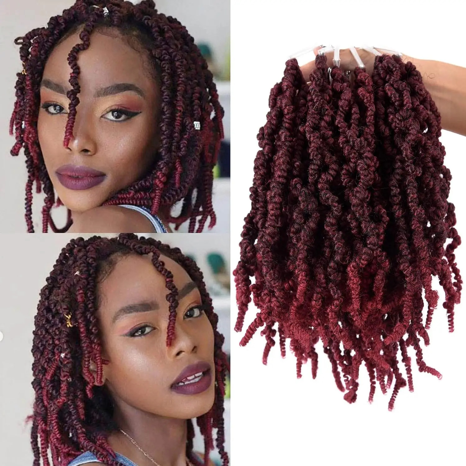 Short Curly Spring Pre twisted Ombre Synthetic Crochet Braids Hair Extensions