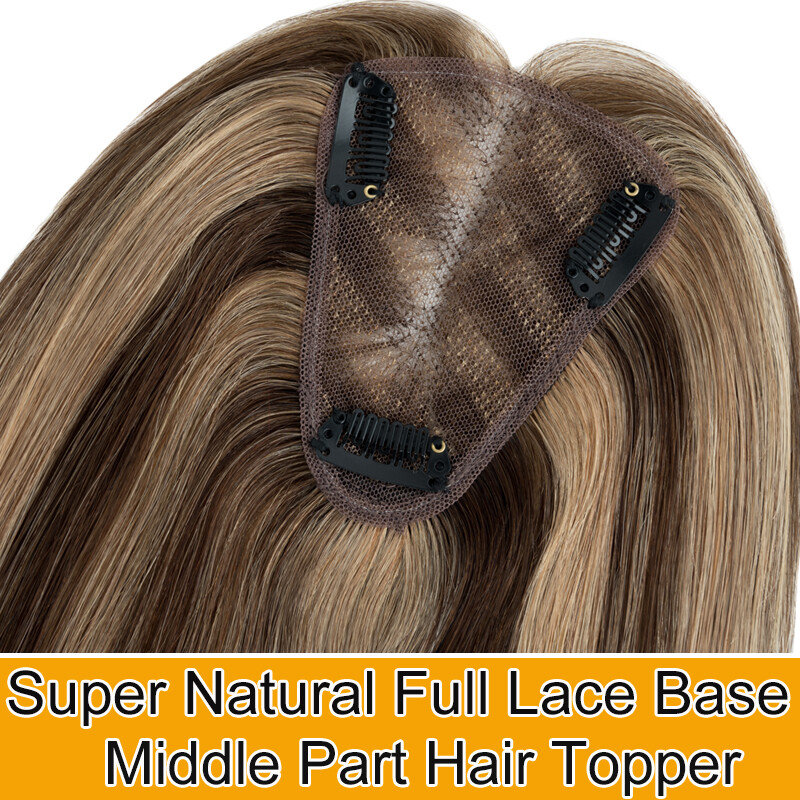 Clip In Hair Topper 100% Real Human Hair Piece Toupee Extensions Full Lace Base