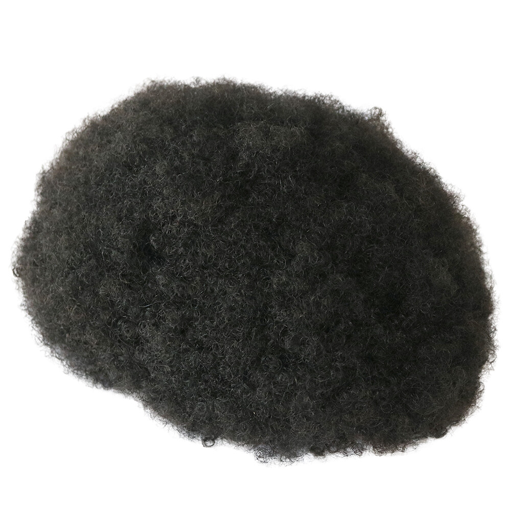 Afro Curl Mens Toupee Full Poly Skin Pu Black Man Wig Hair System Replacement