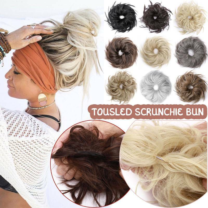 Natural Curly Scrunchie Messy Bun Updo Ponytail Hair Extensions Thick AS Human 4