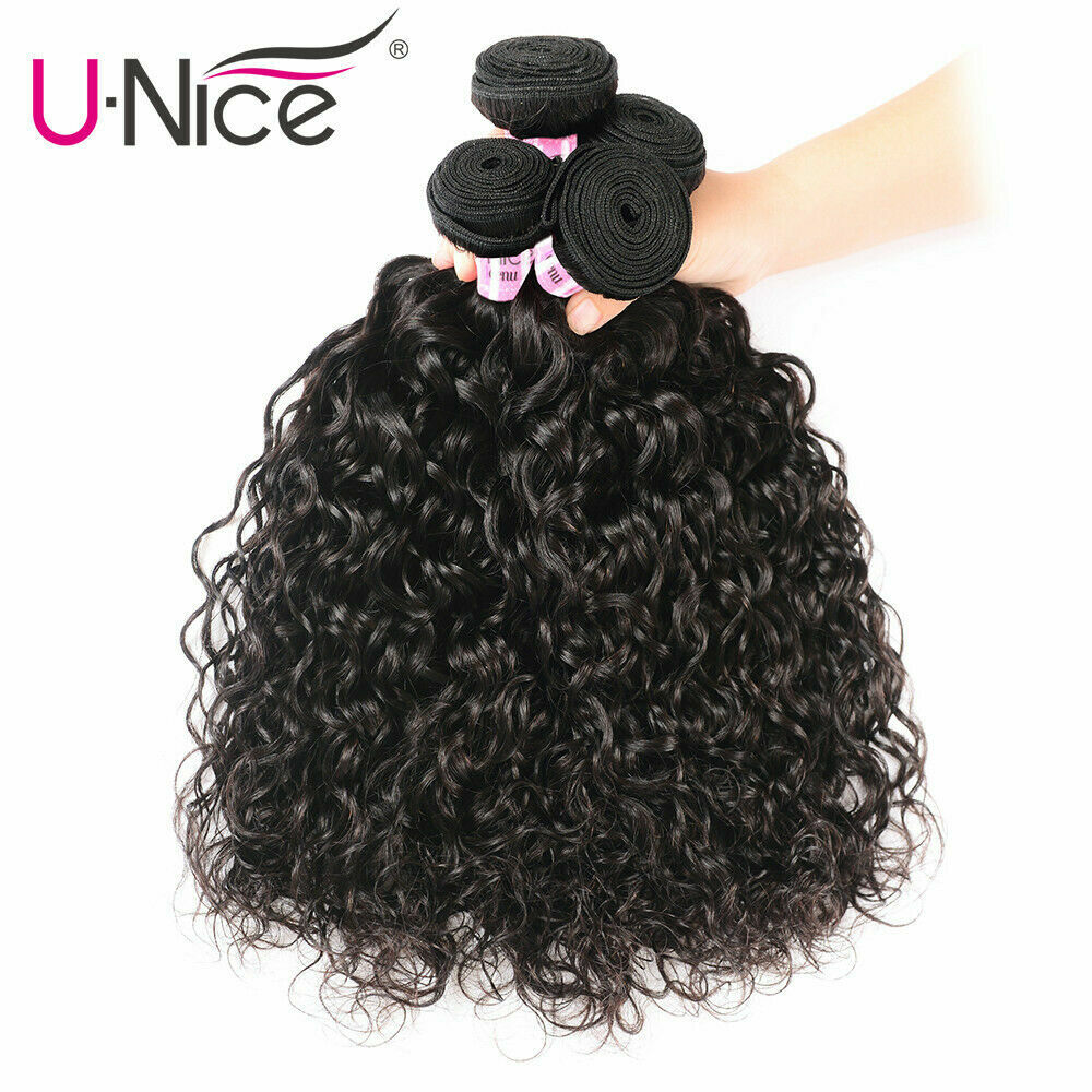 UNice Indian Water Wave Human Hair Extensions 3 Bundles With Lace Closure Weave