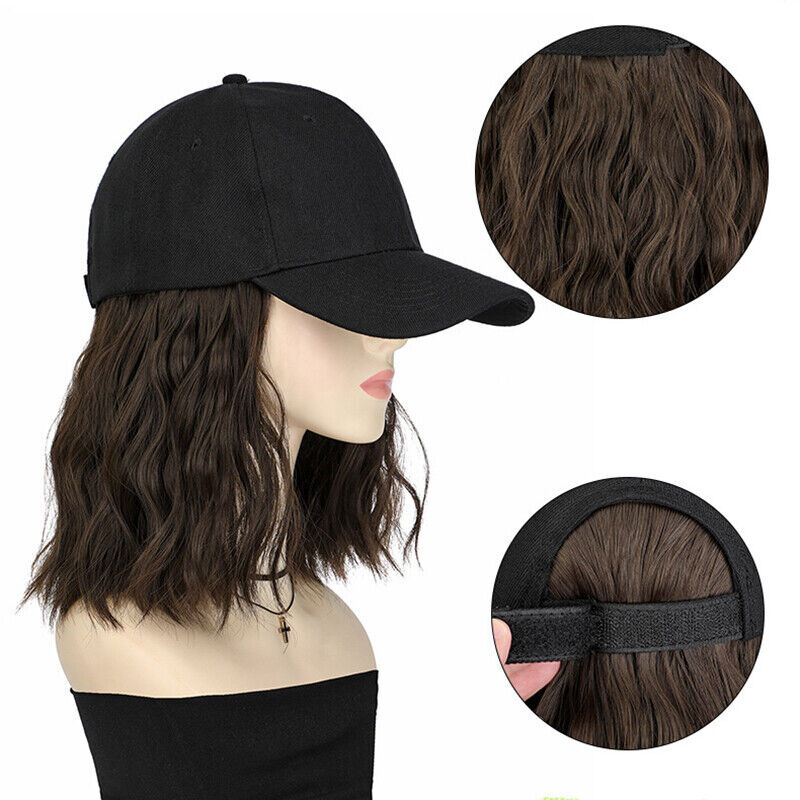 Women Baseball Cap Wig Hairpiece with Short Curly Hair Adjustable Casual Hat