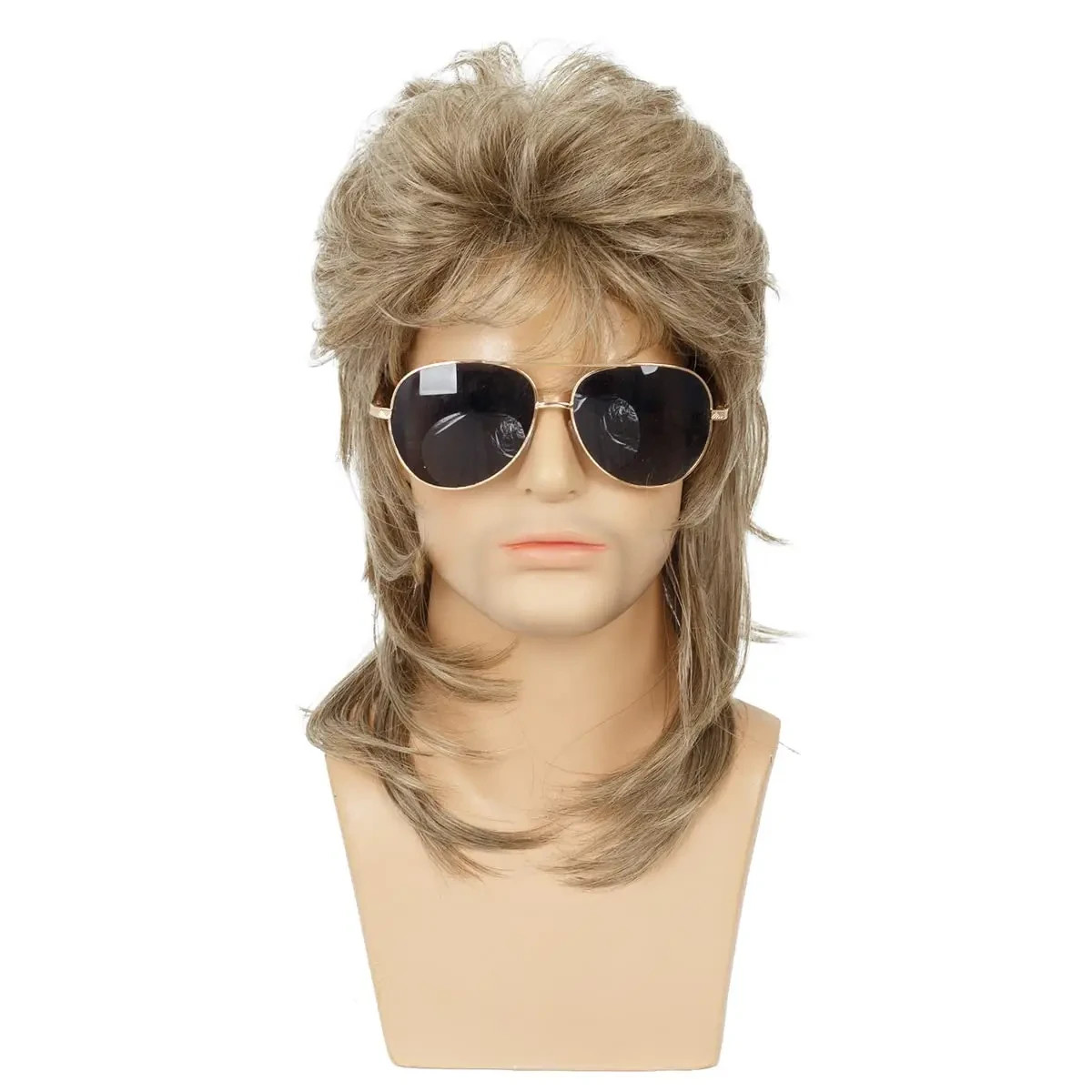 Men’s Black Mullet Wig Synthetic 18″ 70s 80s Costume Cosplay Fancy Dress Party
