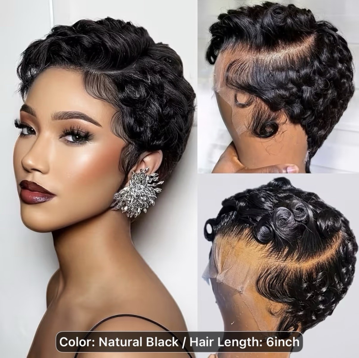 Lace Front Wig 6 Inch Finger Wave Style Wavy Natural Black Chocolate Brown Women