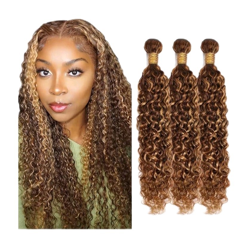 3 Synthetic Hair Bundles Brown Blonde Highlights Wavy 14 16 18 Inch Extensions