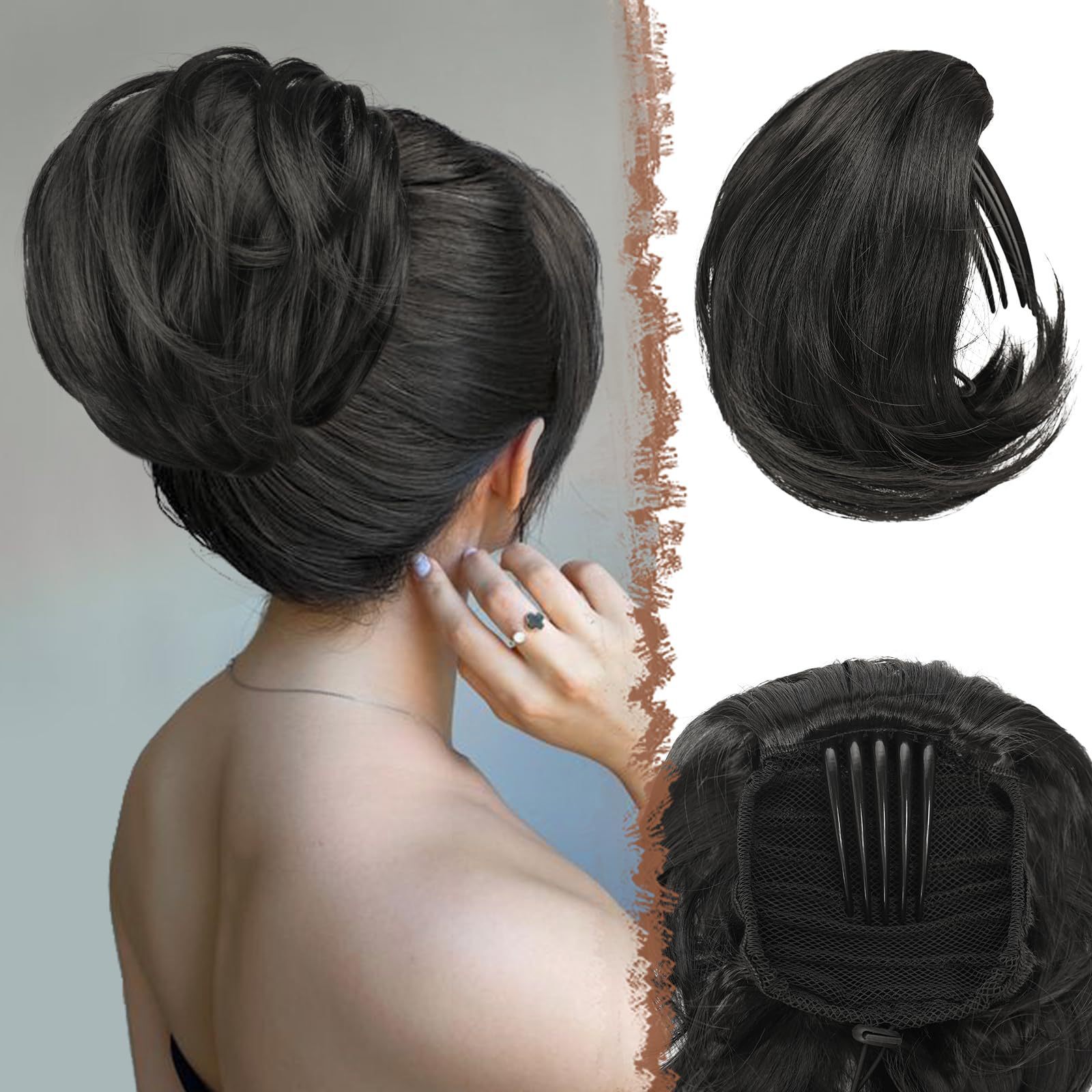 Large Comb Claw On Ponytails Short Wavy Bun Hair Piece Drawstring Pony Extension