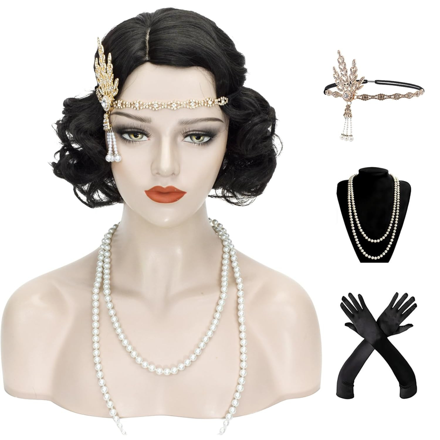1920s Finger Wave Wig Women Black 30s Vintage Flapper Wig Lady Rockabilly Short