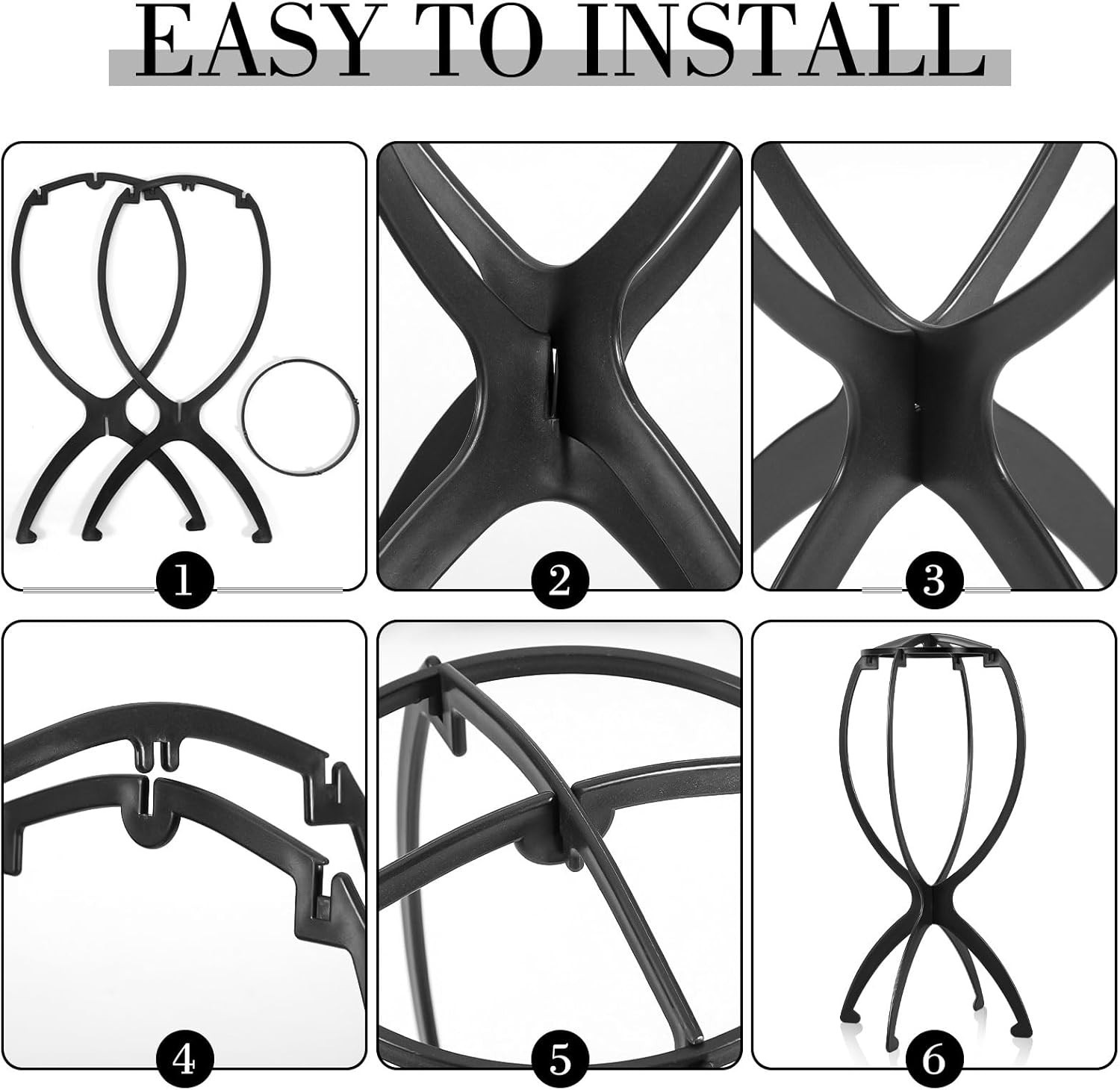 Durable 13.8″ Black Wig Holder – Compact Design for Wigs & Hats, Easy Assembly