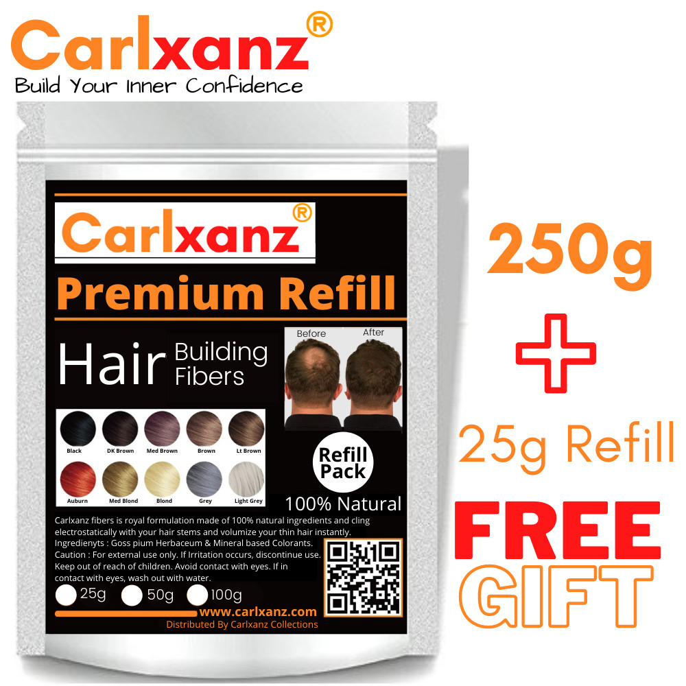 Carlxanz Hair Fiber Refill Cover Up Bald Spots Thin Hair (250g+25g) & (425g+50g)