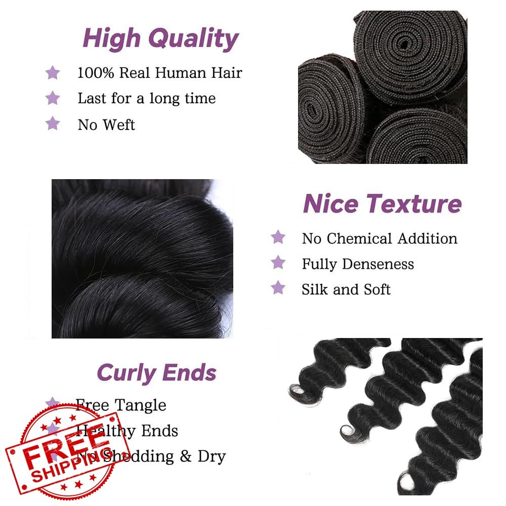CnumGunm 18 20 22 Inch Loose Deep Wave Human Hair #1b Black LD