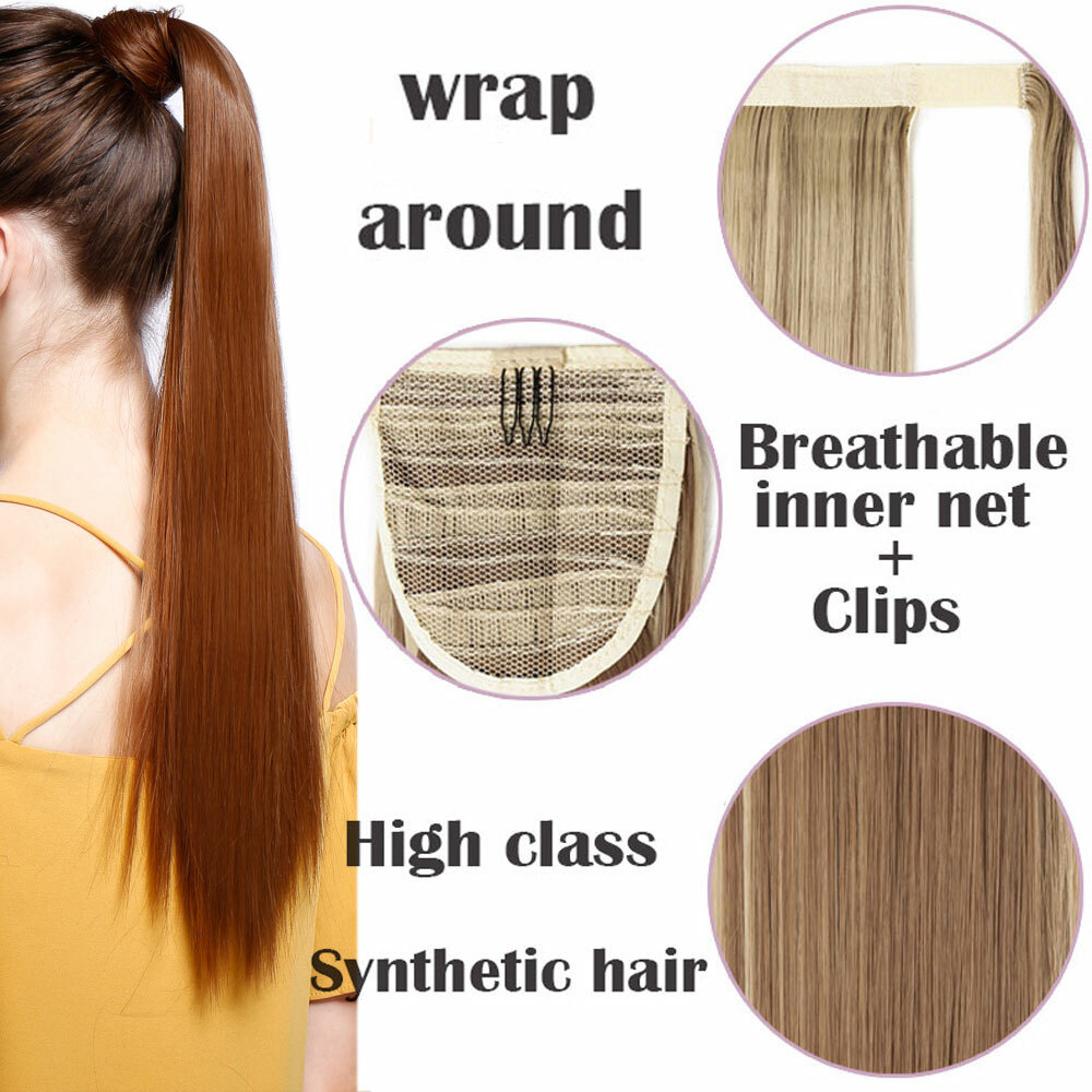 US Thick Clip In Hair Extensions Pony Tail Wrap Around Ponytail as human Curly H