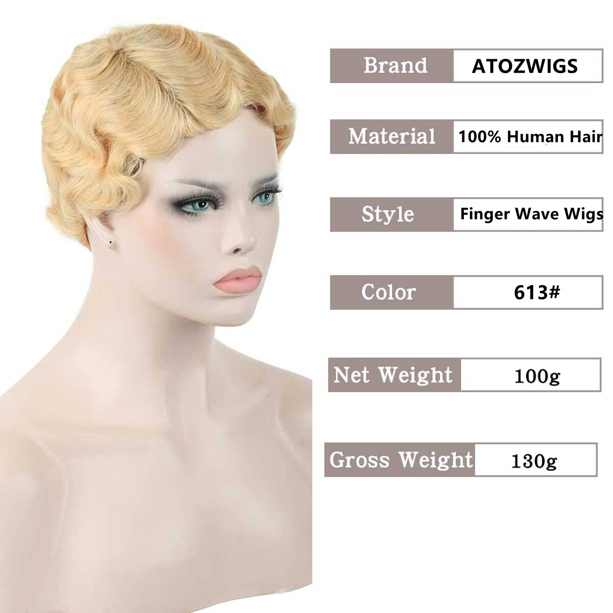 613 Light Blond Short Finger Wave Pixie Cut Wigs 100% Human Hair Wigs Party Wigs