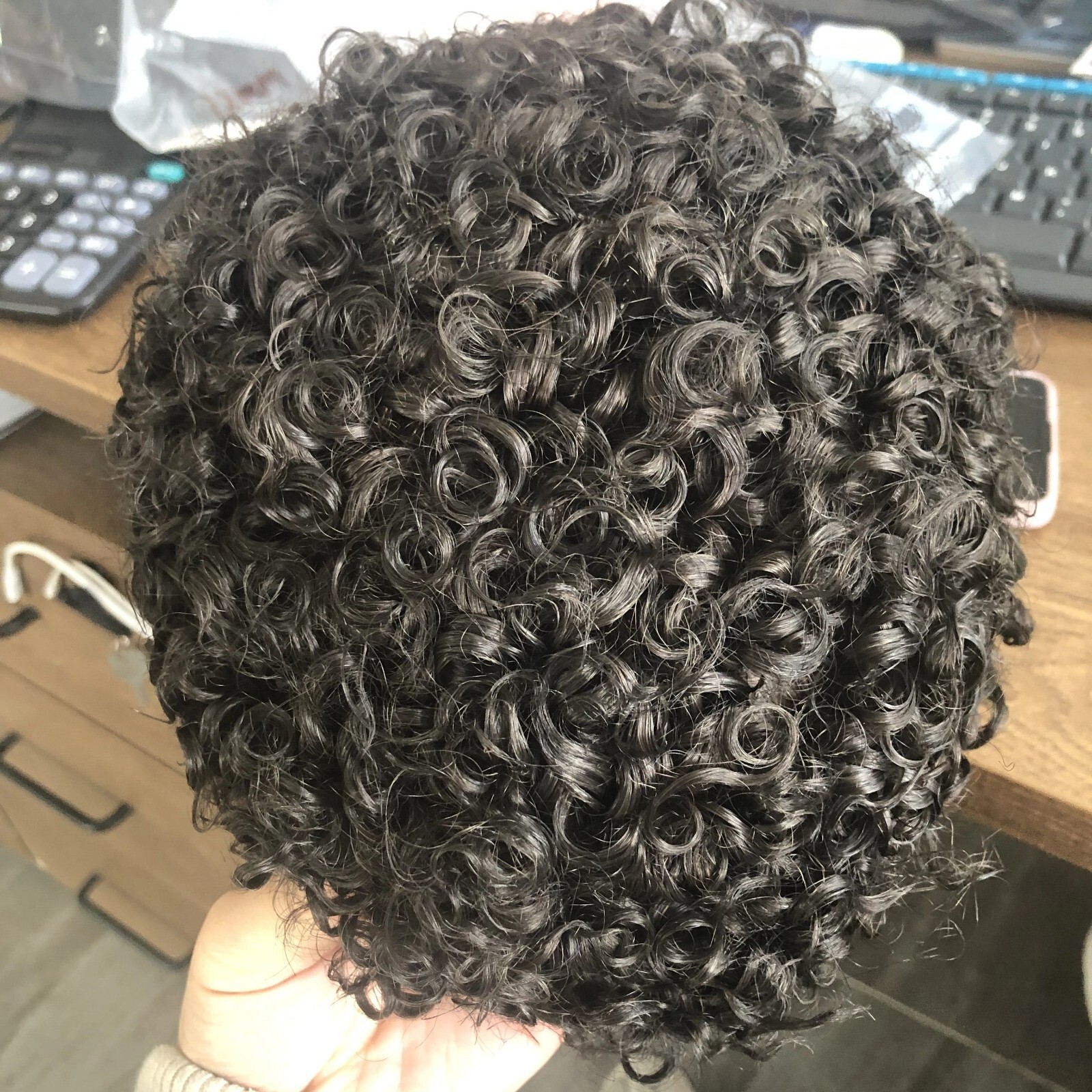 Black Natural Loose Curl 18mm Curly Men Toupee Durable Thin Skin Full Pu Base