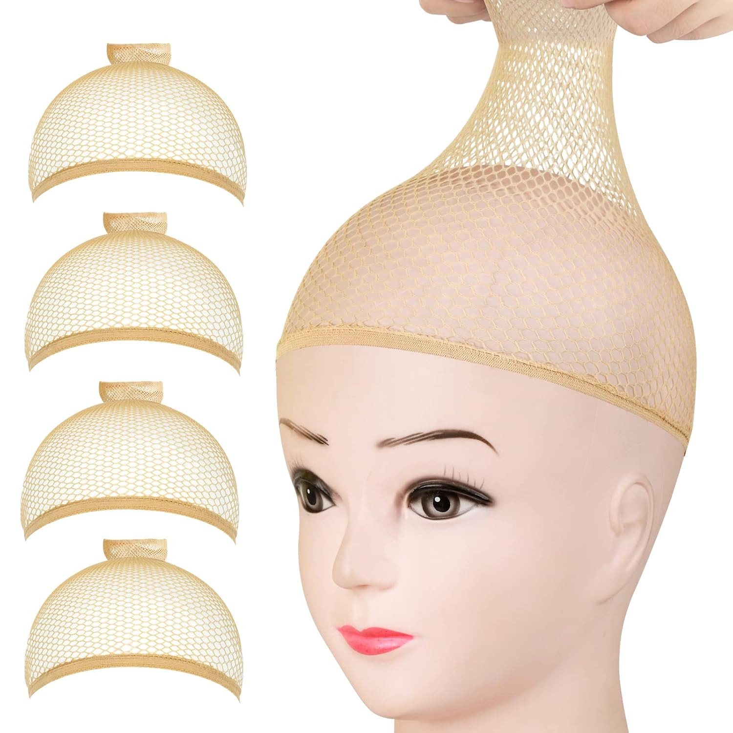 Wig Caps Net, 4PCS Wig Caps Mesh Net Open End, Light Brown Wig Cap for Women, Ny